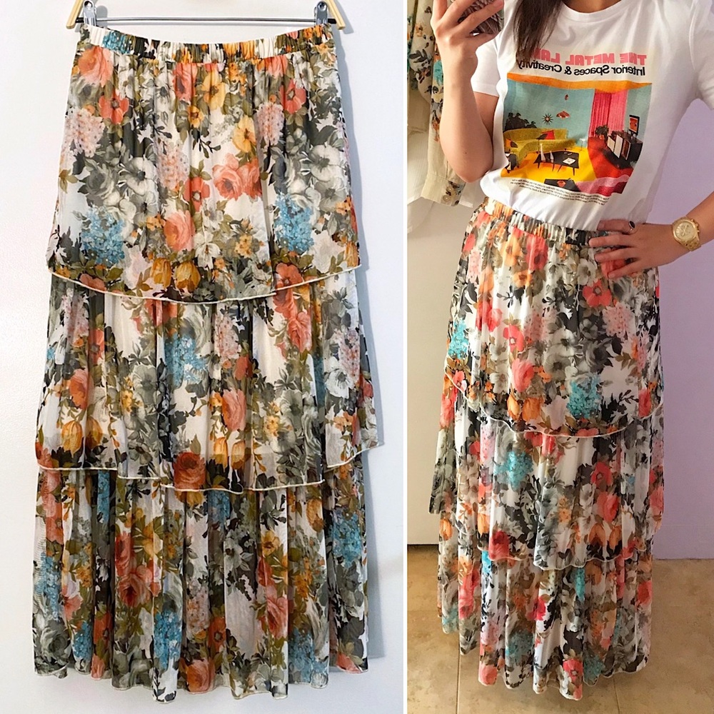 Painted Threads floral tea party layered skirt